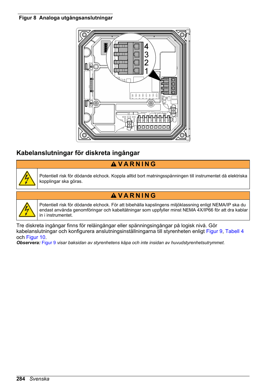 Kabelanslutningar för diskreta ingångar, Figur 8, Observera | Hach-Lange SC 200 Basic User Manual User Manual | Page 284 / 638