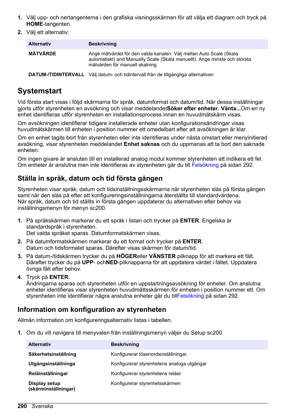 Systemstart, Ställa in språk, datum och tid första gången, Information om konfiguration av styrenheten | På sidan | Hach-Lange SC 200 Basic User Manual User Manual | Page 290 / 638