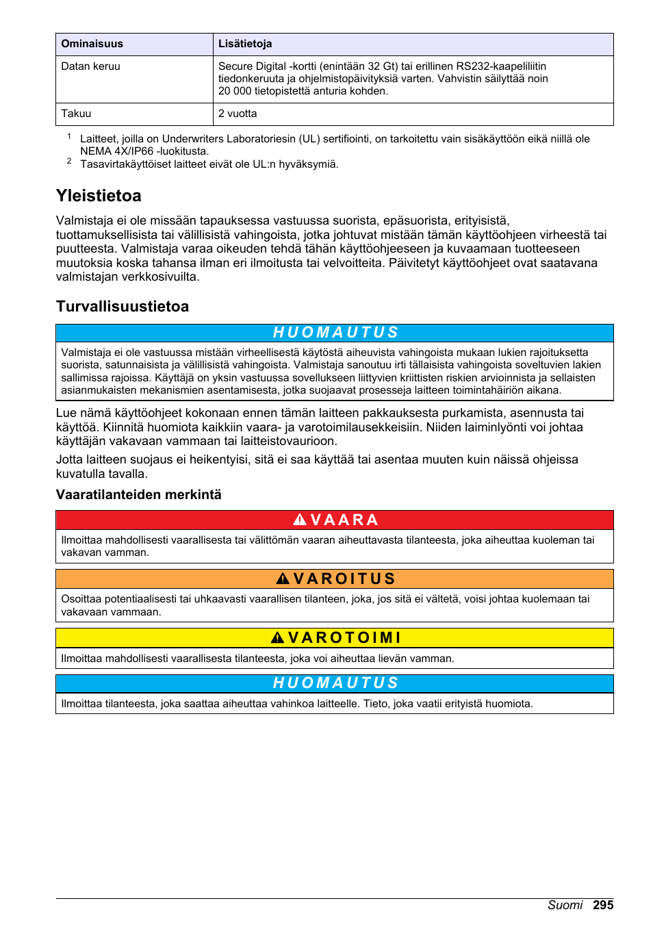 Yleistietoa, Turvallisuustietoa, Vaaratilanteiden merkintä | Hach-Lange SC 200 Basic User Manual User Manual | Page 295 / 638