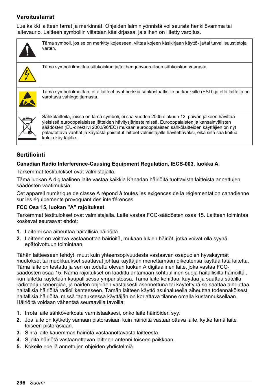 Varoitustarrat, Sertifiointi | Hach-Lange SC 200 Basic User Manual User Manual | Page 296 / 638