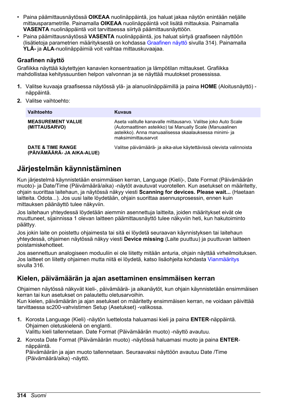 Graafinen näyttö, Järjestelmän käynnistäminen | Hach-Lange SC 200 Basic User Manual User Manual | Page 314 / 638