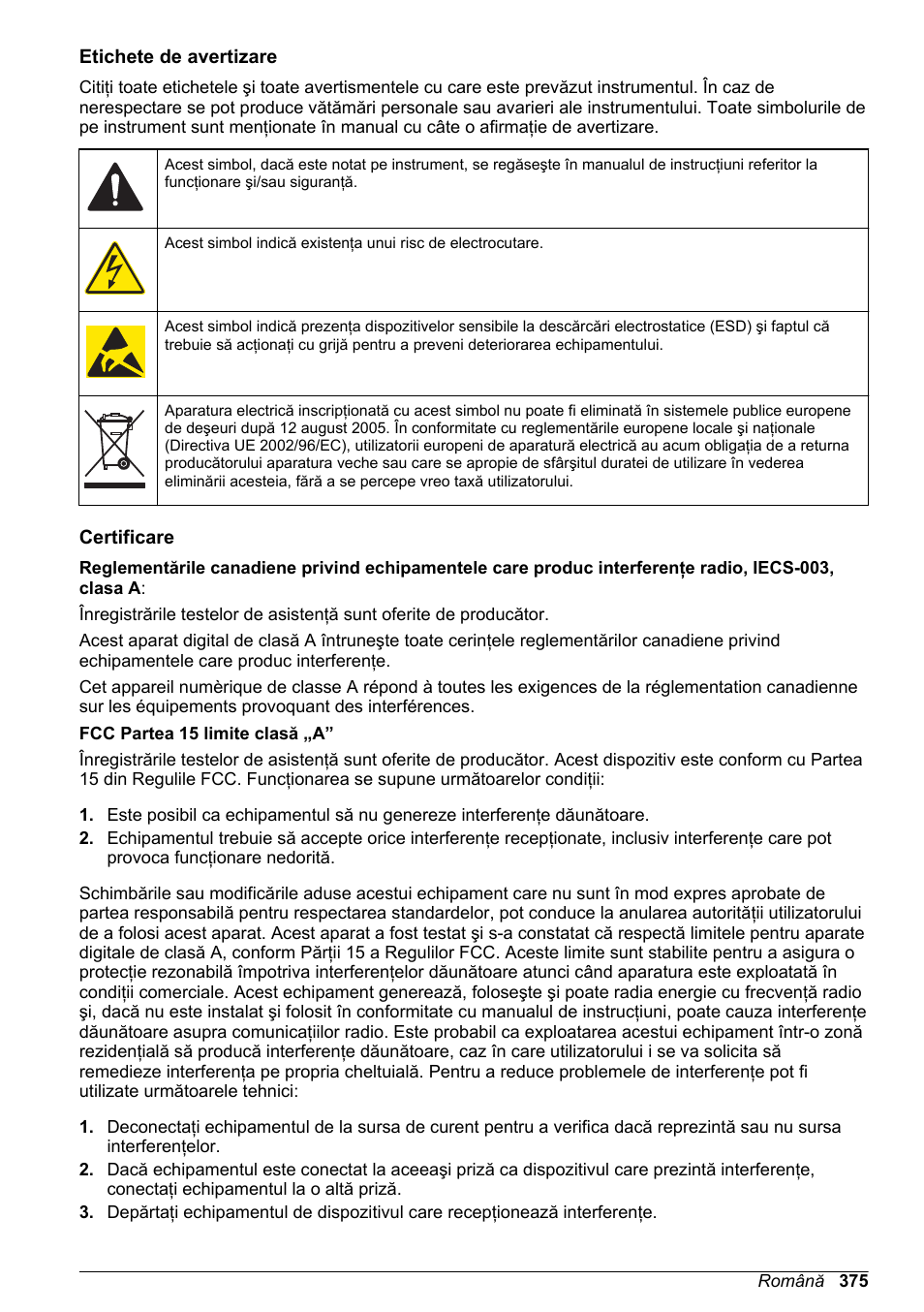 Etichete de avertizare, Certificare | Hach-Lange SC 200 Basic User Manual User Manual | Page 375 / 638