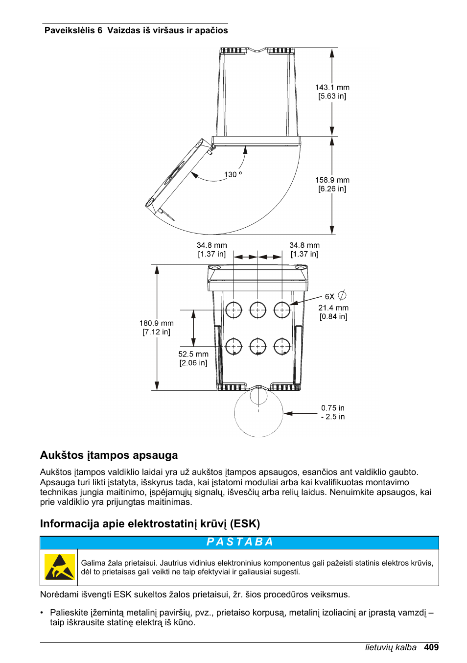 Aukštos įtampos apsauga, Informacija apie elektrostatinį krūvį (esk), Paveikslėlis 6 | Hach-Lange SC 200 Basic User Manual User Manual | Page 409 / 638