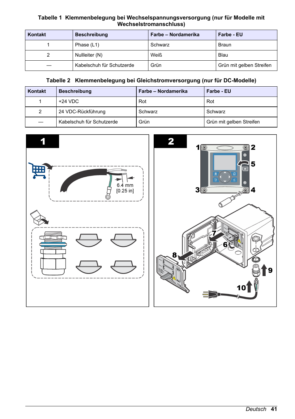 Tabelle 1, Oder, Tabelle 2 | Um den controller an eine | Hach-Lange SC 200 Basic User Manual User Manual | Page 41 / 638