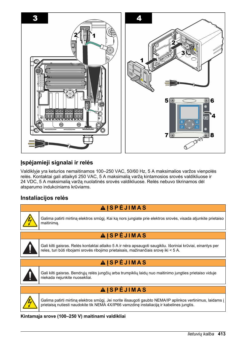 Įspėjamieji signalai ir relės, Instaliacijos relės | Hach-Lange SC 200 Basic User Manual User Manual | Page 413 / 638