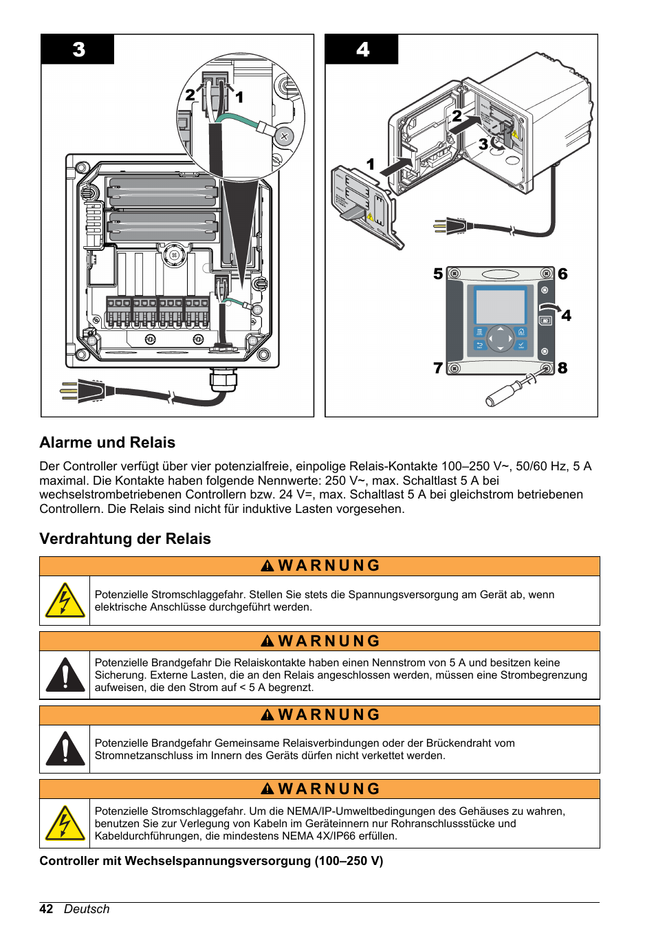 Alarme und relais, Verdrahtung der relais | Hach-Lange SC 200 Basic User Manual User Manual | Page 42 / 638