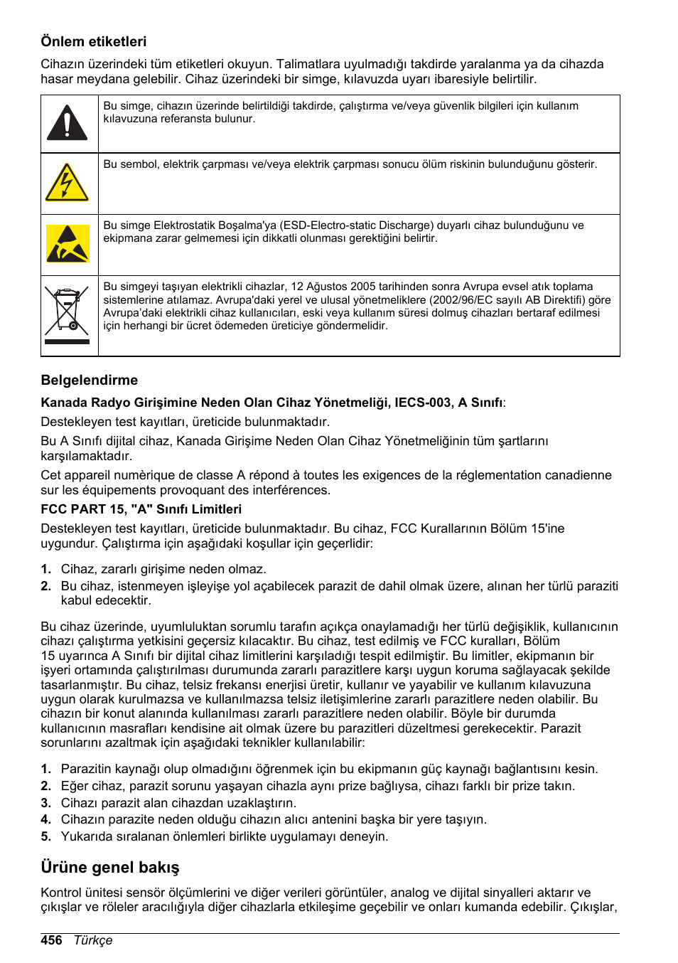 Önlem etiketleri, Belgelendirme, Ürüne genel bakış | Hach-Lange SC 200 Basic User Manual User Manual | Page 456 / 638