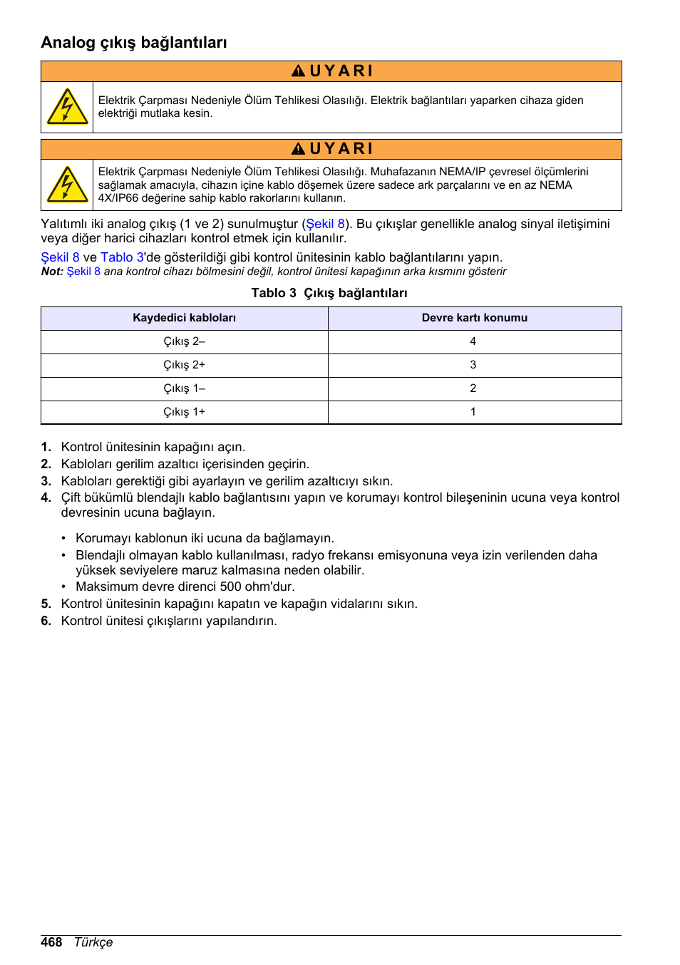 Analog çıkış bağlantıları | Hach-Lange SC 200 Basic User Manual User Manual | Page 468 / 638