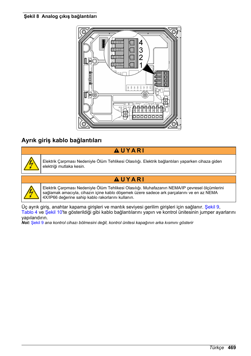 Ayrık giriş kablo bağlantıları, Şekil 8 | Hach-Lange SC 200 Basic User Manual User Manual | Page 469 / 638