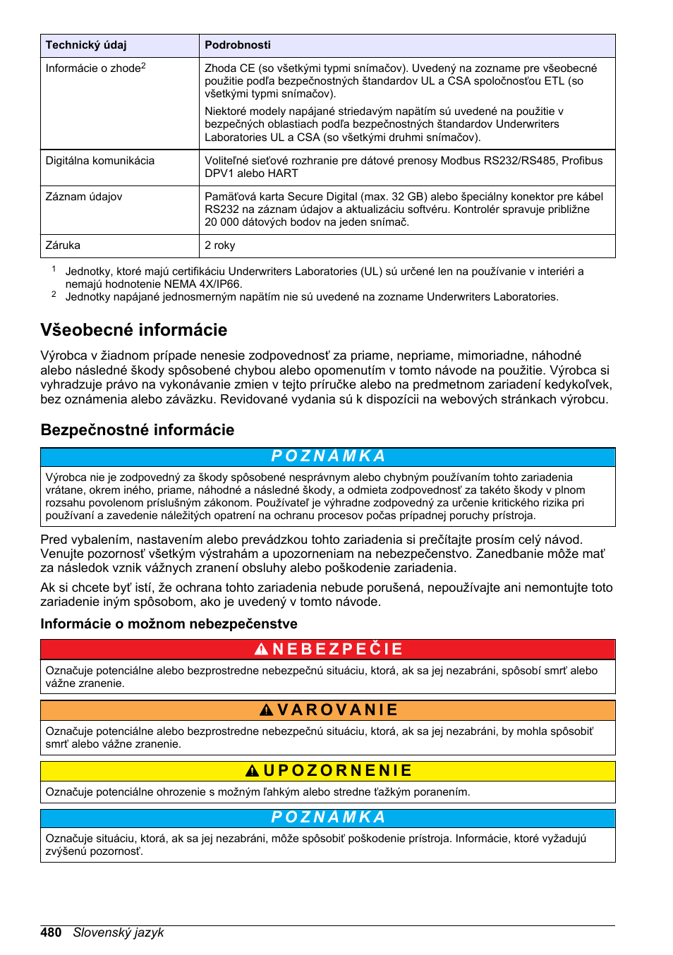 Všeobecné informácie, Bezpečnostné informácie, Informácie o možnom nebezpečenstve | Na strane 480 | Hach-Lange SC 200 Basic User Manual User Manual | Page 480 / 638