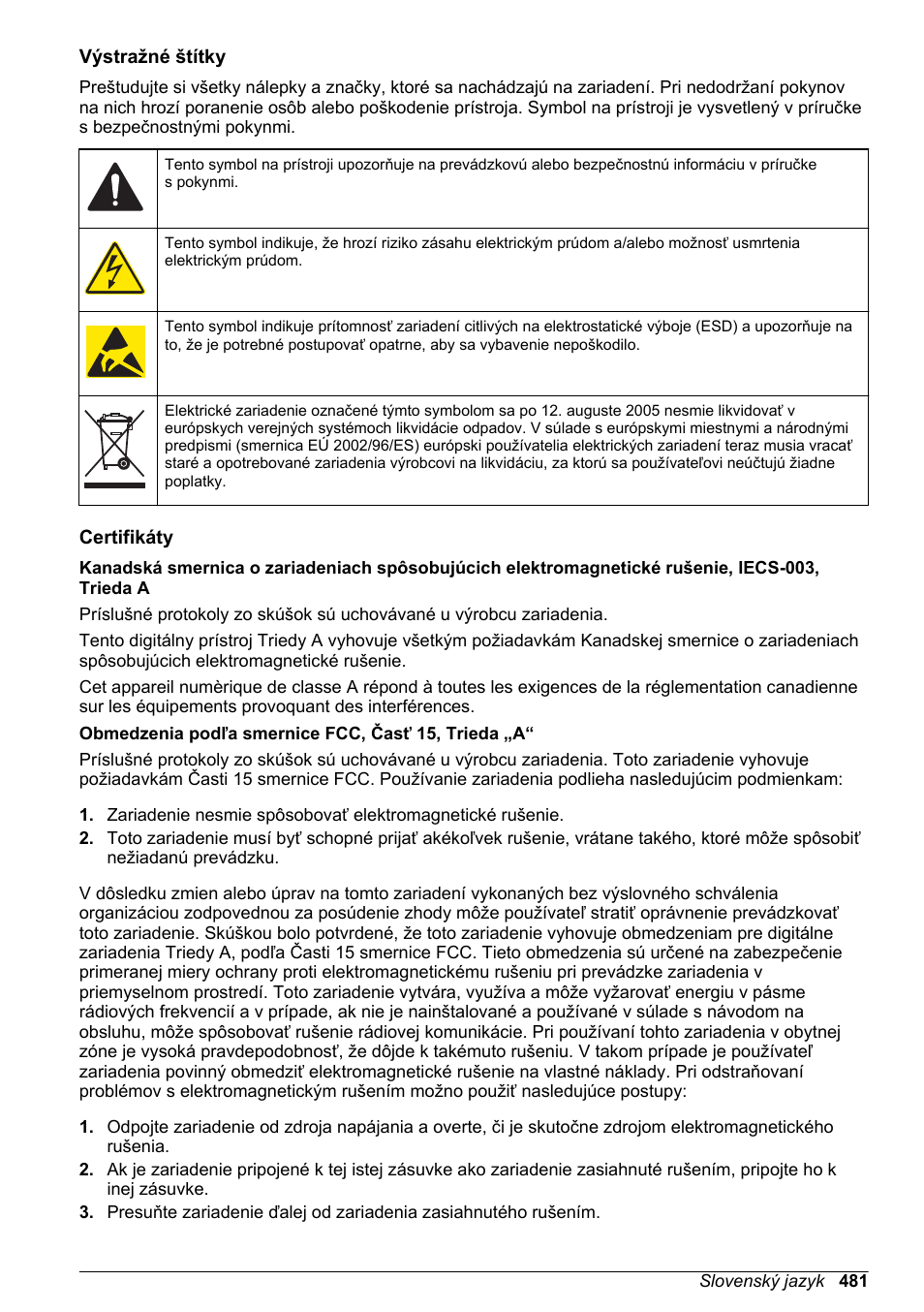 Výstražné štítky, Certifikáty | Hach-Lange SC 200 Basic User Manual User Manual | Page 481 / 638