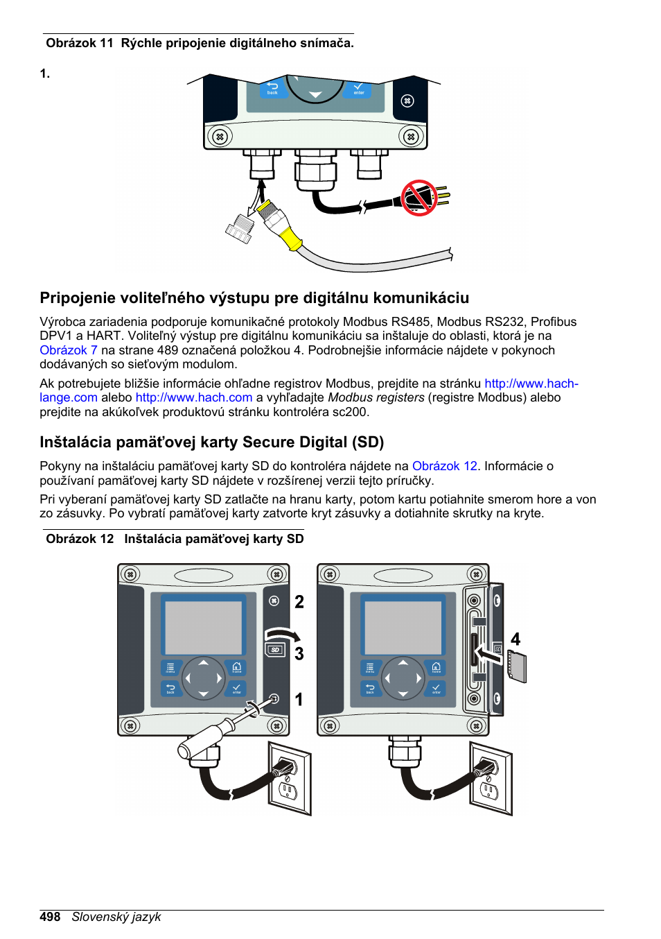 Inštalácia pamäťovej karty secure digital (sd) | Hach-Lange SC 200 Basic User Manual User Manual | Page 498 / 638