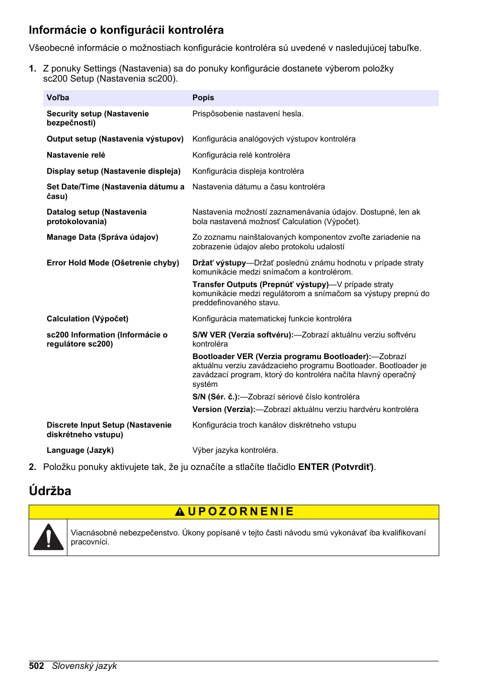 Informácie o konfigurácii kontroléra, Údržba, Na strane 502 | Hach-Lange SC 200 Basic User Manual User Manual | Page 502 / 638