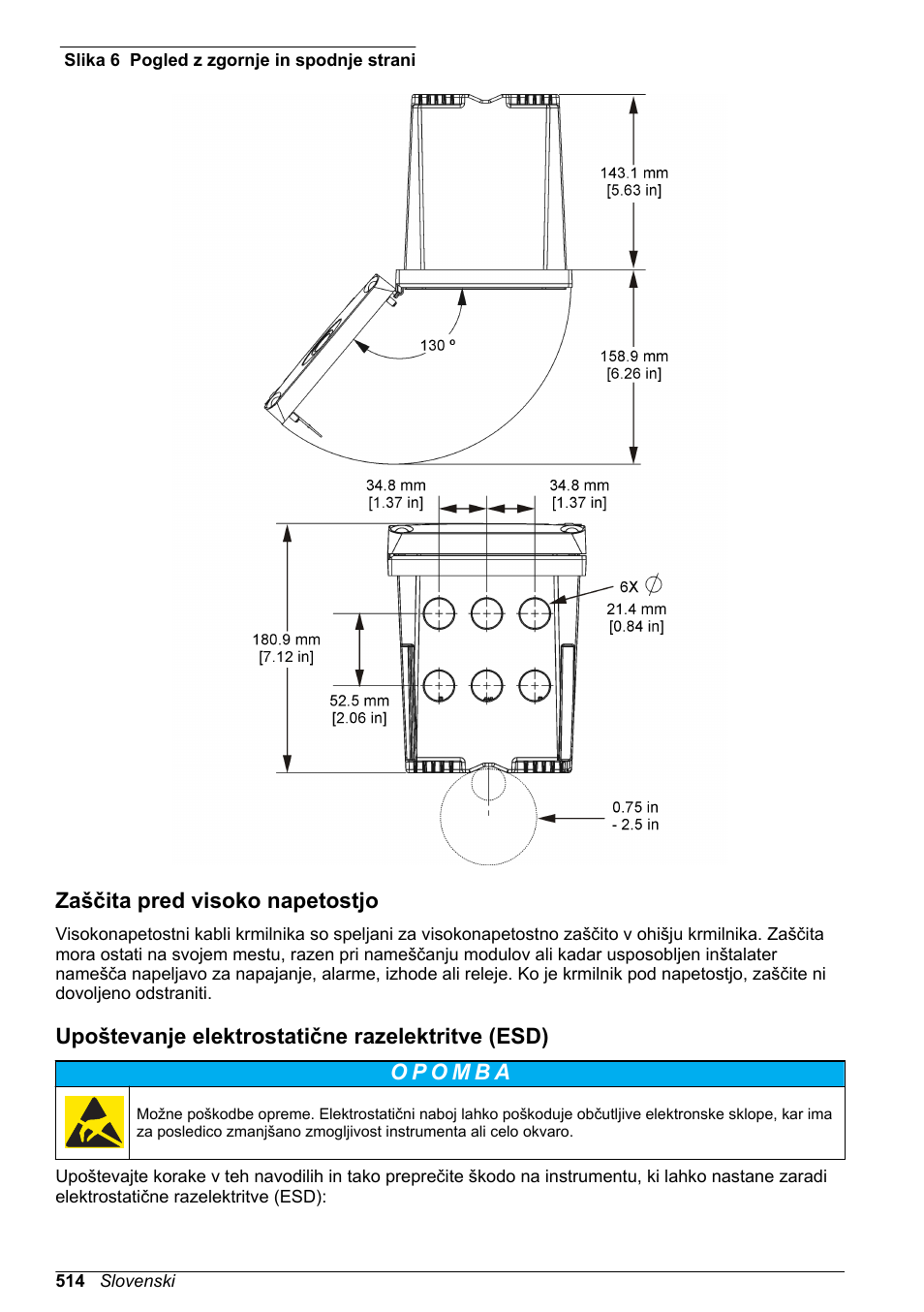 Zaščita pred visoko napetostjo, Upoštevanje elektrostatične razelektritve (esd), Slika 6 | Hach-Lange SC 200 Basic User Manual User Manual | Page 514 / 638