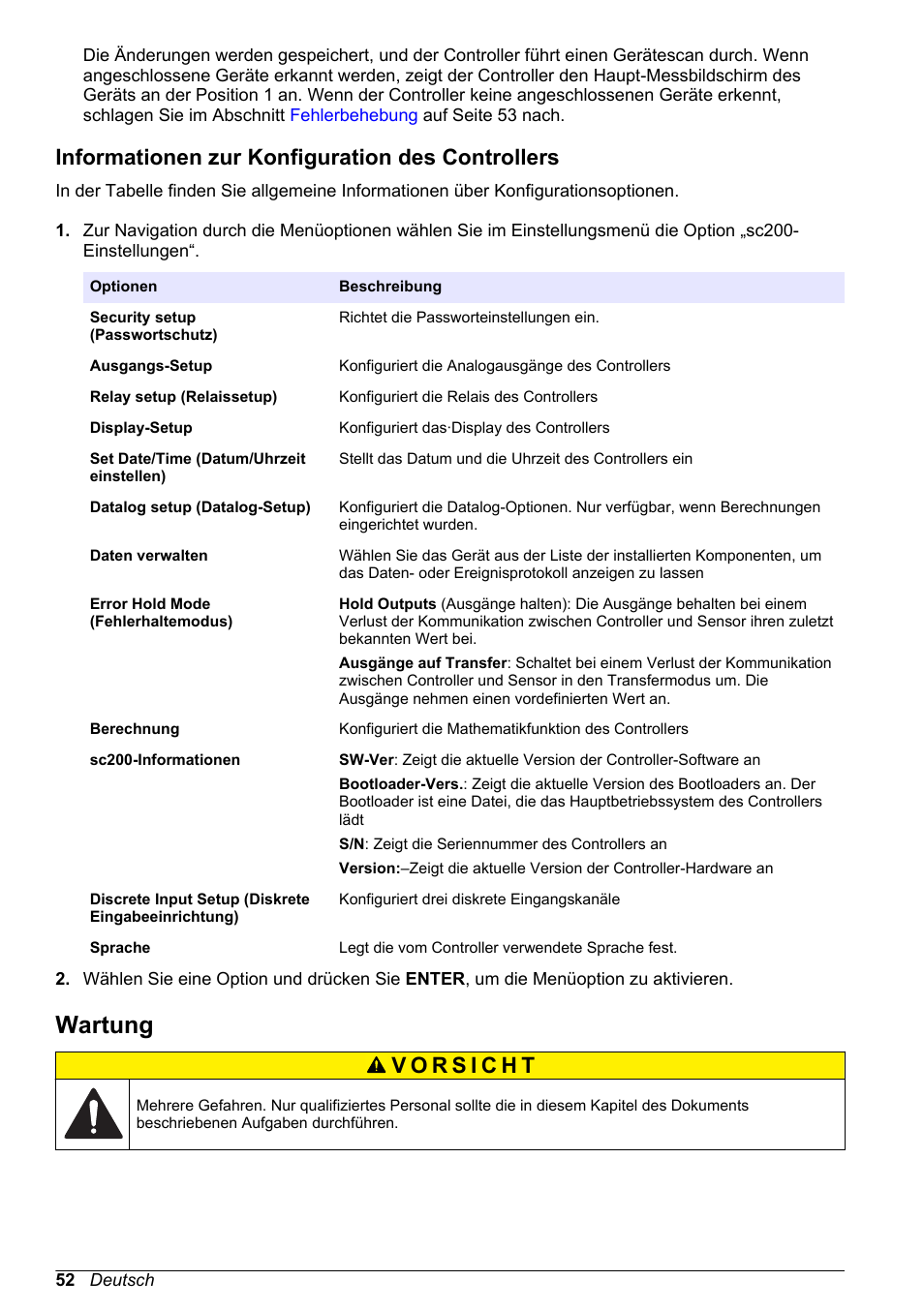 Informationen zur konfiguration des controllers, Wartung, Auf seite 52 | Hach-Lange SC 200 Basic User Manual User Manual | Page 52 / 638