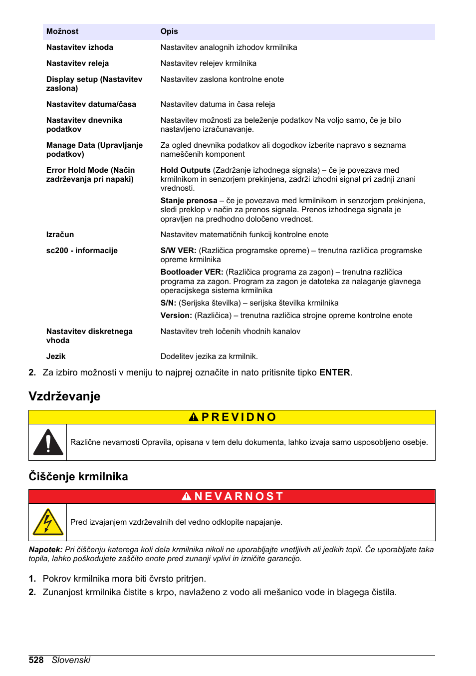 Vzdrževanje, Čiščenje krmilnika | Hach-Lange SC 200 Basic User Manual User Manual | Page 528 / 638