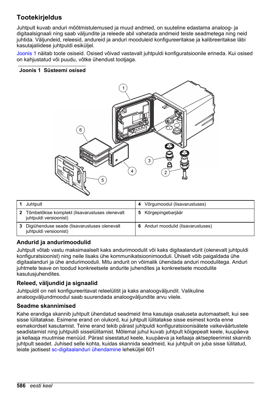 Tootekirjeldus, Andurid ja andurimoodulid, Releed, väljundid ja signaalid | Seadme skannimised | Hach-Lange SC 200 Basic User Manual User Manual | Page 586 / 638