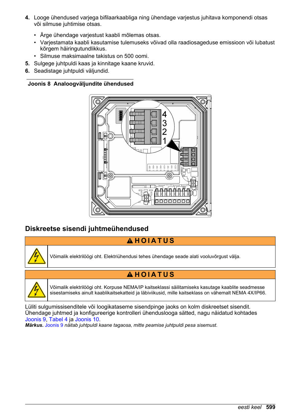 Diskreetse sisendi juhtmeühendused, Joonis 8 | Hach-Lange SC 200 Basic User Manual User Manual | Page 599 / 638
