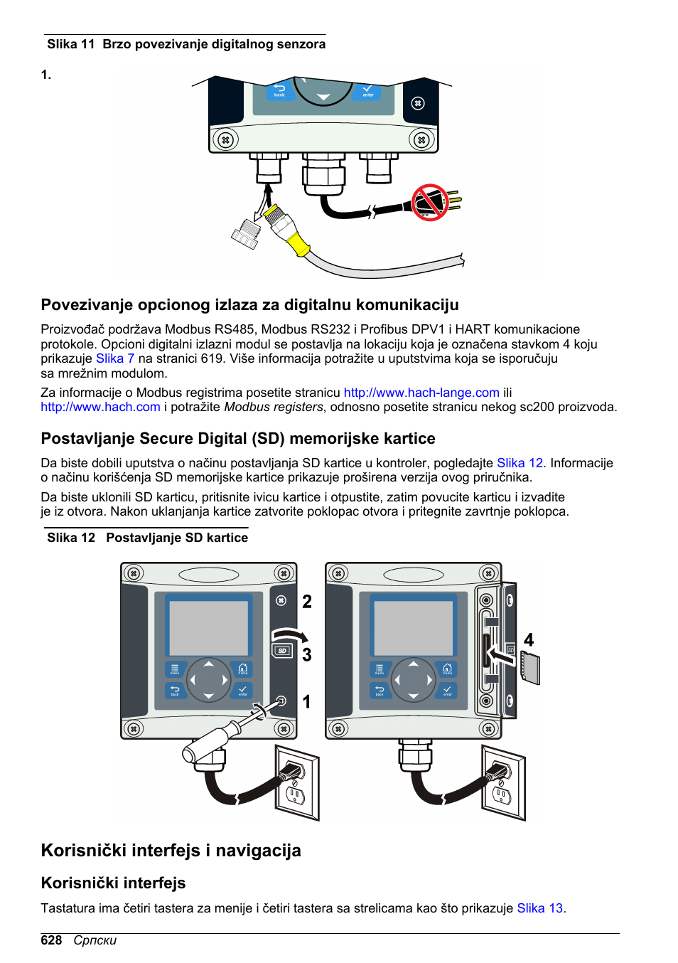 Korisnički interfejs i navigacija, Korisnički interfejs, Na stranici 628 | Hach-Lange SC 200 Basic User Manual User Manual | Page 628 / 638