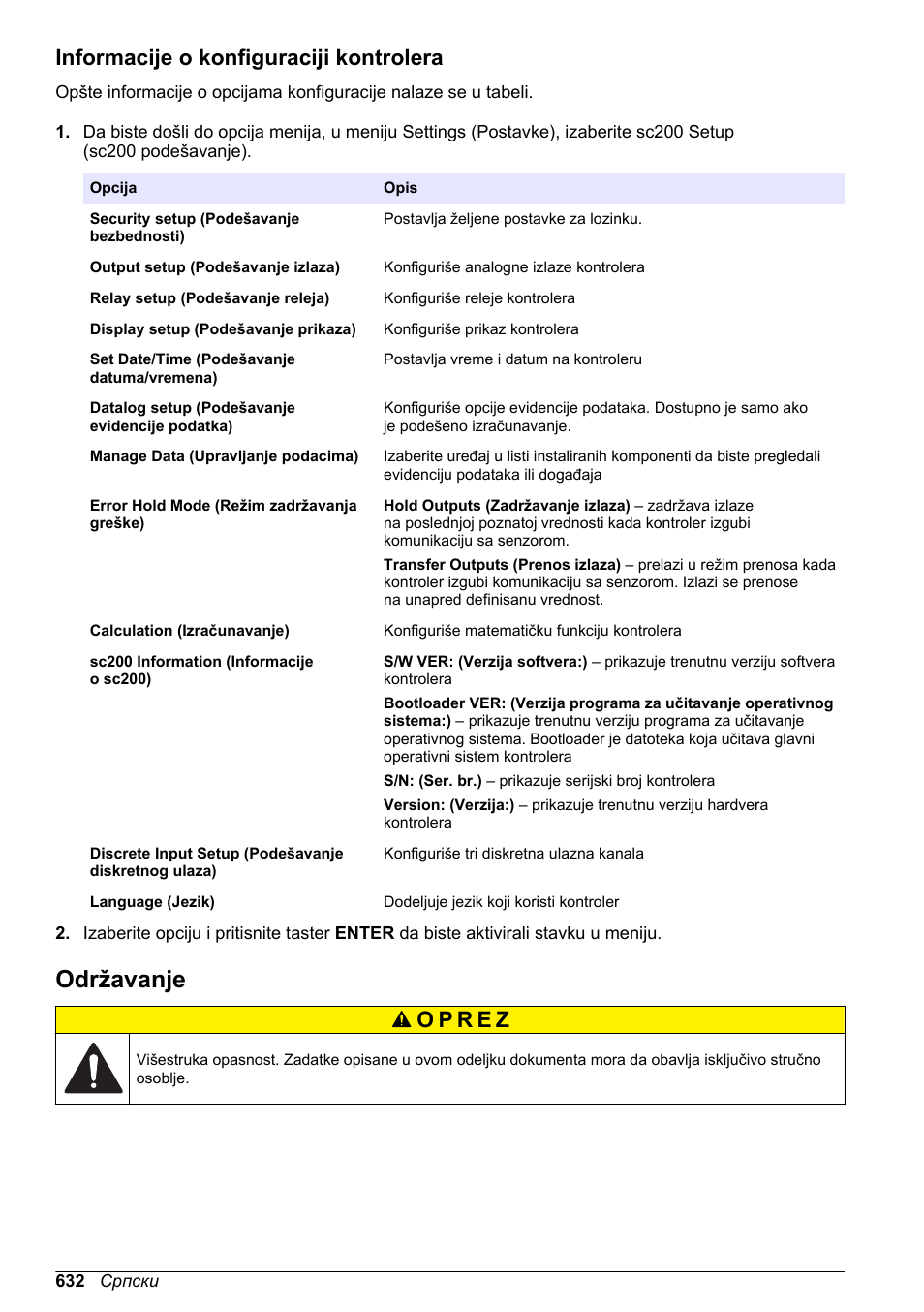 Informacije o konfiguraciji kontrolera, Održavanje, Na stranici | Hach-Lange SC 200 Basic User Manual User Manual | Page 632 / 638