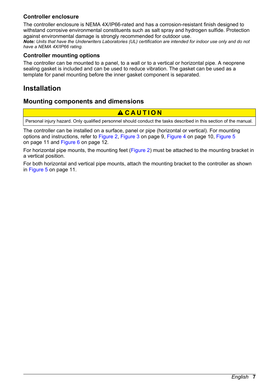 Controller enclosure, Controller mounting options, Installation | Mounting components and dimensions | Hach-Lange SC 200 Basic User Manual User Manual | Page 7 / 638