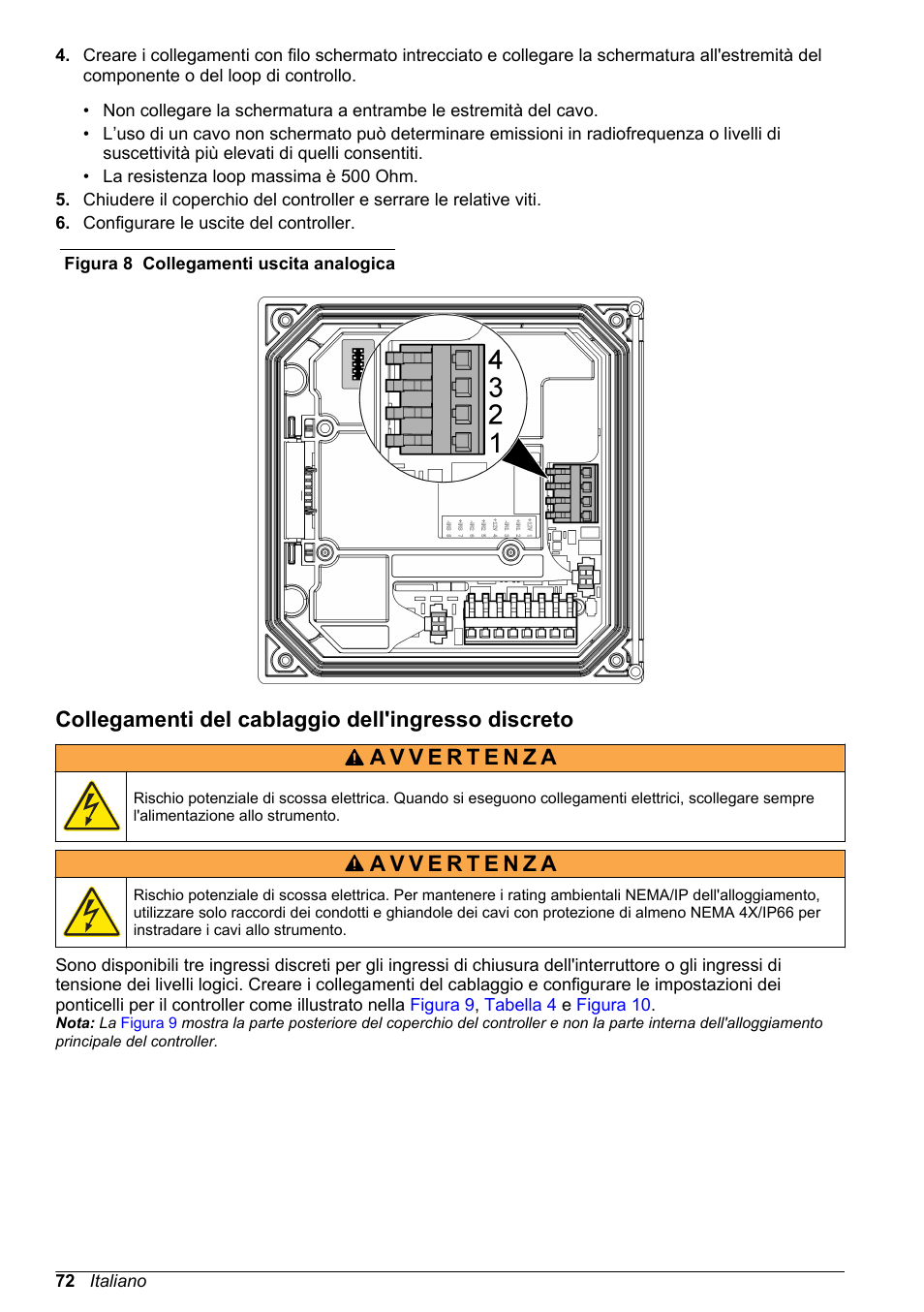 Collegamenti del cablaggio dell'ingresso discreto, Figura 8, Queste uscite vengono solitamente | Hach-Lange SC 200 Basic User Manual User Manual | Page 72 / 638