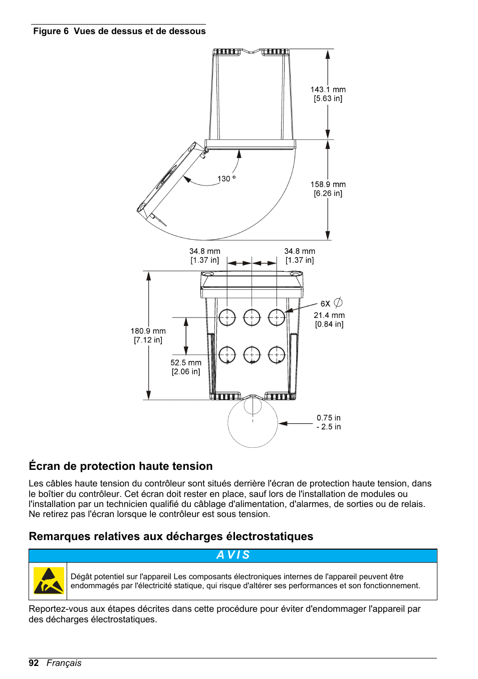 Écran de protection haute tension, Remarques relatives aux décharges électrostatiques, Figure 6 | Hach-Lange SC 200 Basic User Manual User Manual | Page 92 / 638