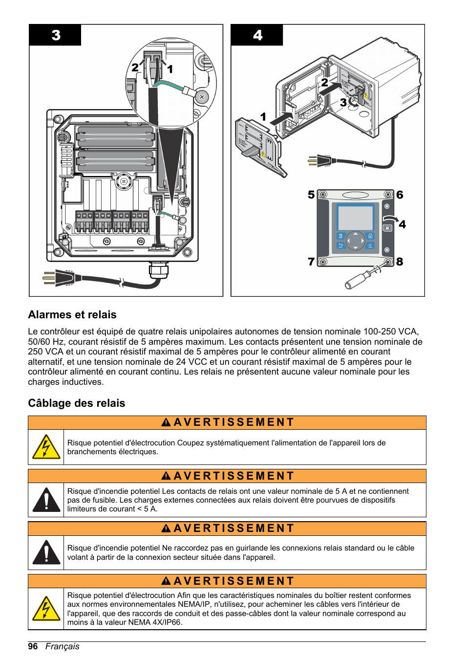 Alarmes et relais, Câblage des relais | Hach-Lange SC 200 Basic User Manual User Manual | Page 96 / 638