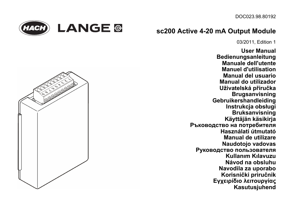 Hach-Lange SC 200 Active 4-20 mA Output Module User Manual User Manual | 148 pages