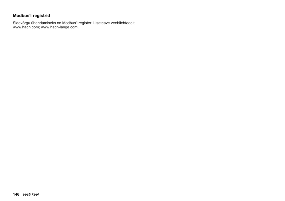 Modbus'i registrid | Hach-Lange SC 200 Active 4-20 mA Output Module User Manual User Manual | Page 146 / 148