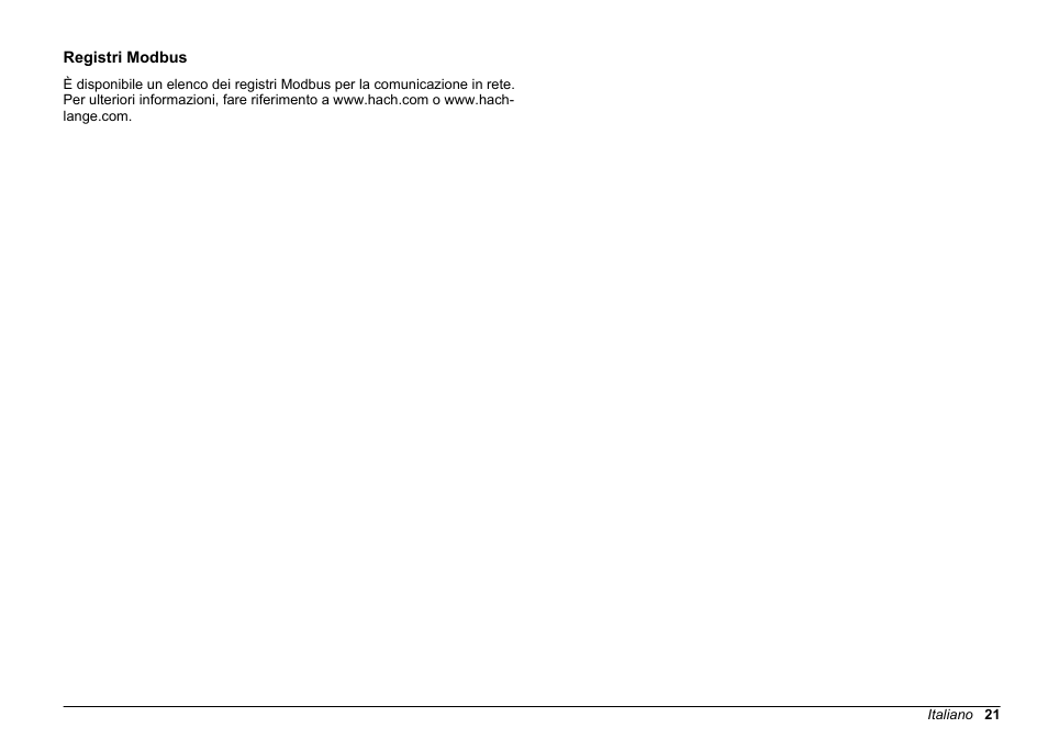 Registri modbus | Hach-Lange SC 200 Active 4-20 mA Output Module User Manual User Manual | Page 21 / 148