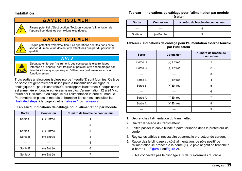 Installation, A v i s | Hach-Lange SC 200 Active 4-20 mA Output Module User Manual User Manual | Page 23 / 148