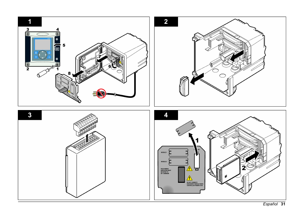 Módulo y conectar las salidas, consulte los, Illustrated steps | Hach-Lange SC 200 Active 4-20 mA Output Module User Manual User Manual | Page 31 / 148