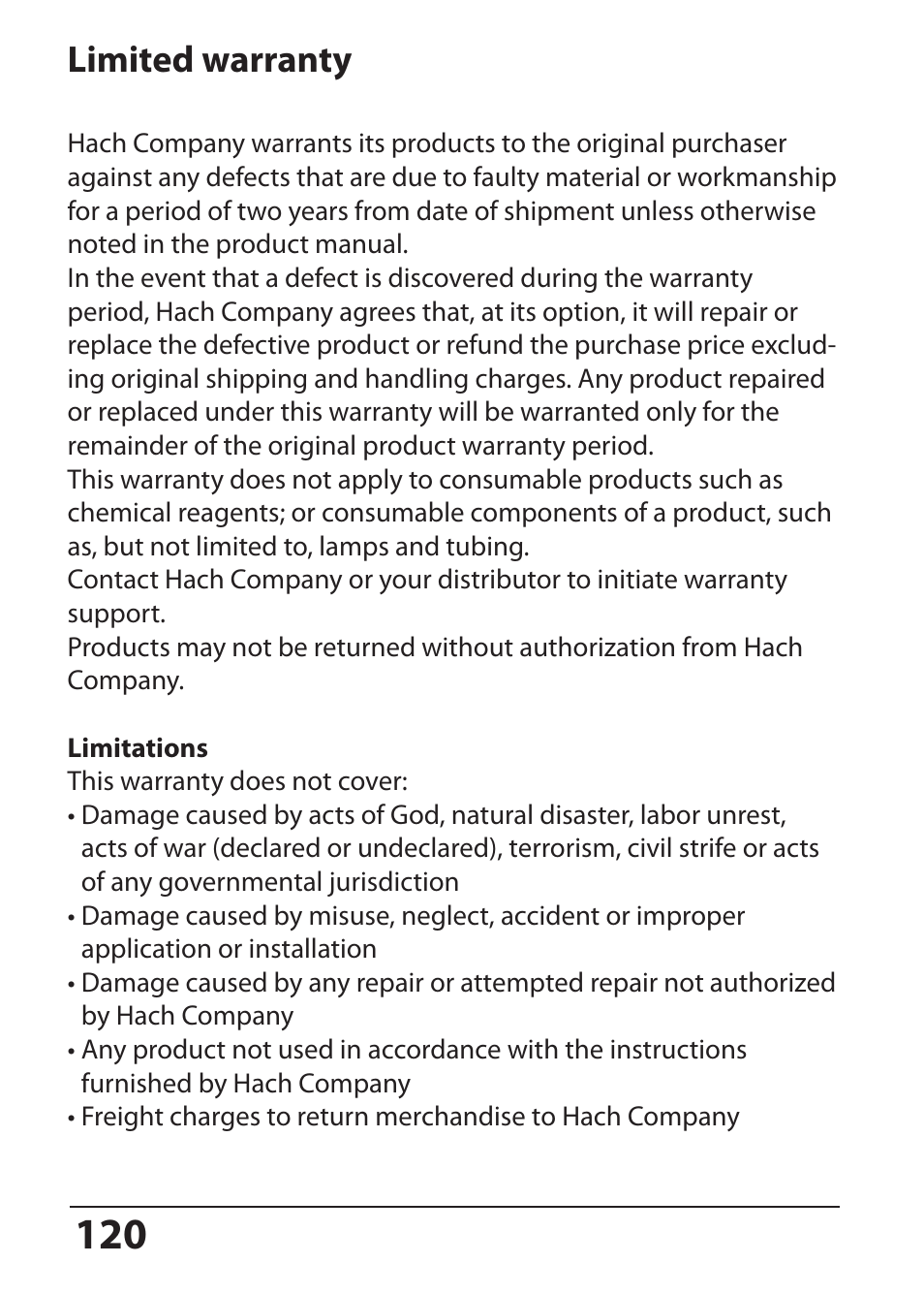 Limited warranty | Hach-Lange SI794 I User Manual User Manual | Page 120 / 128