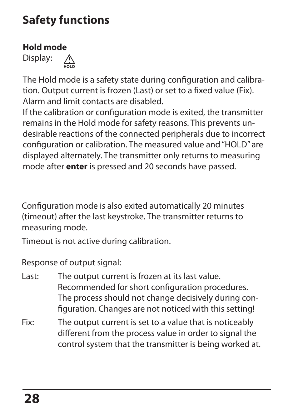 Safety functions | Hach-Lange SI794 I User Manual User Manual | Page 28 / 128