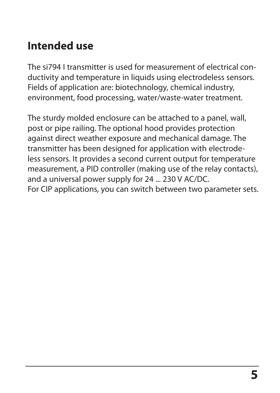 Intended use | Hach-Lange SI794 I User Manual User Manual | Page 5 / 128