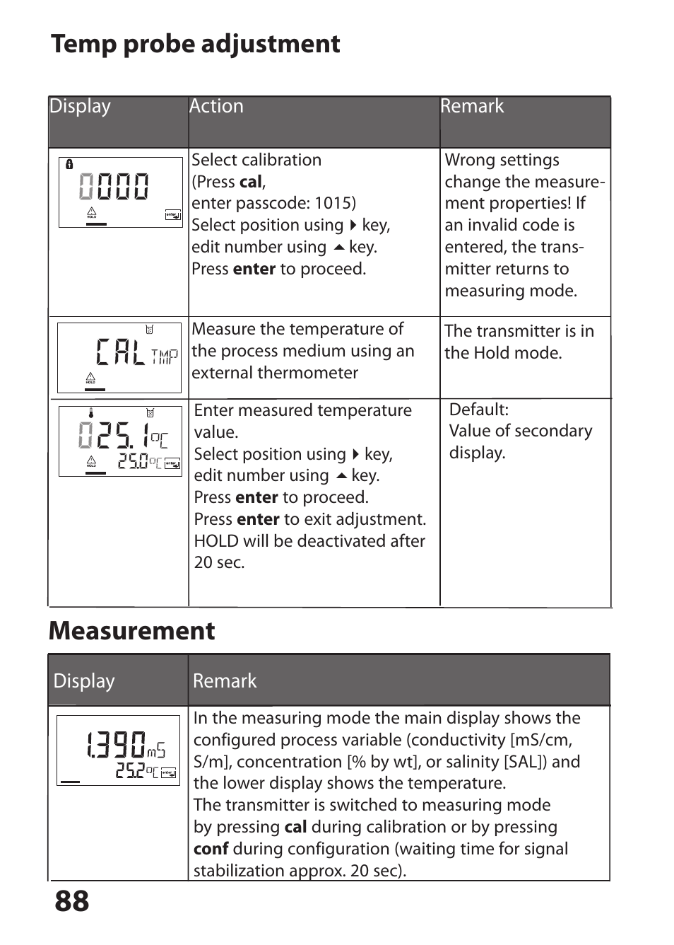 Temp probe adjustment, Measurement | Hach-Lange SI794 I User Manual User Manual | Page 88 / 128