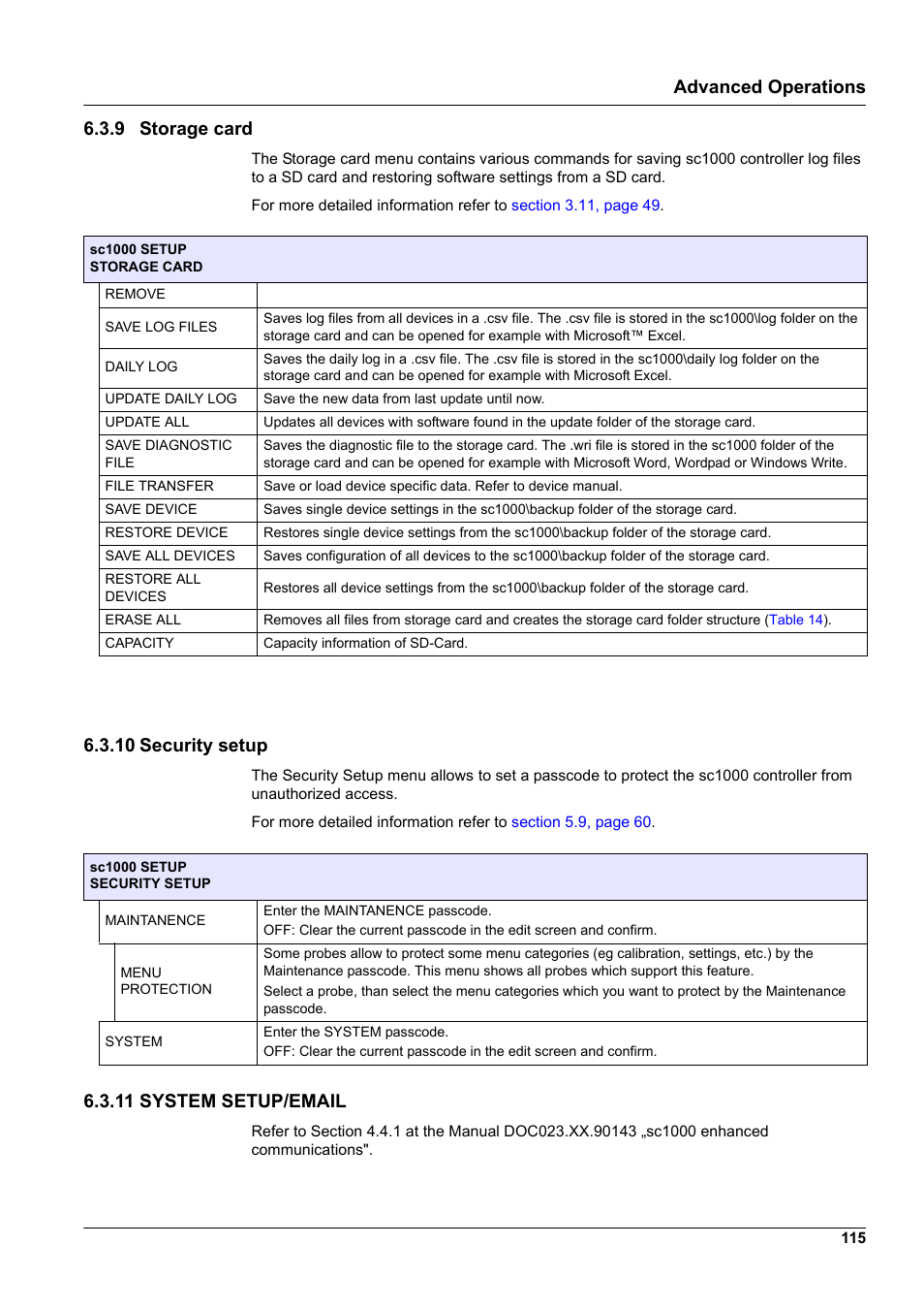 9 storage card, 10 security setup, 11 system setup/email | Advanced operations 6.3.9 storage card | Hach-Lange SC 1000 User Manual | Page 117 / 152