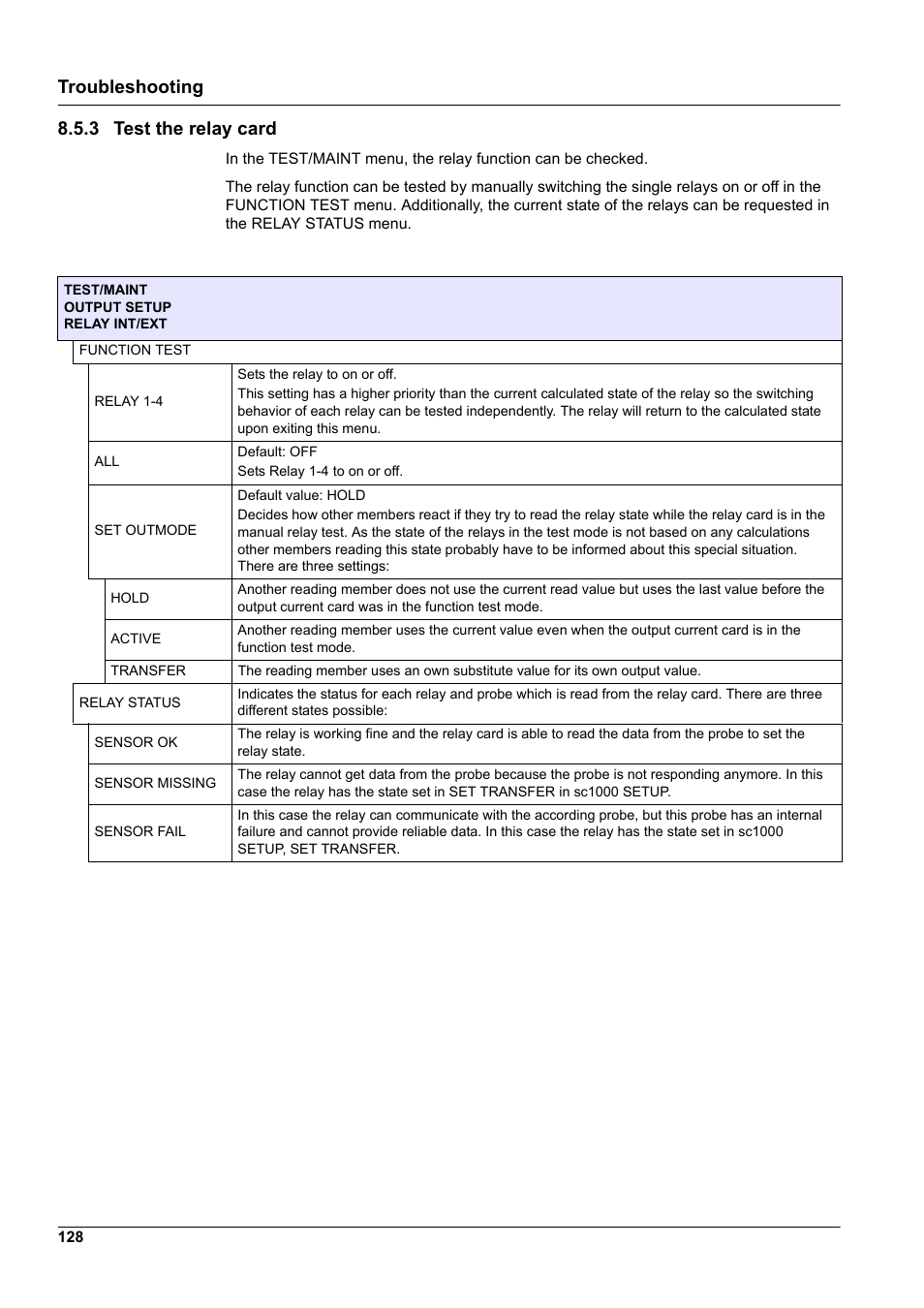 3 test the relay card, Troubleshooting 8.5.3 test the relay card | Hach-Lange SC 1000 User Manual | Page 130 / 152