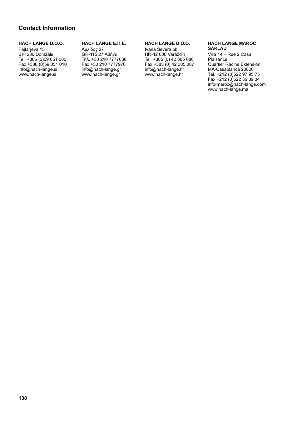Contact information | Hach-Lange SC 1000 User Manual | Page 140 / 152
