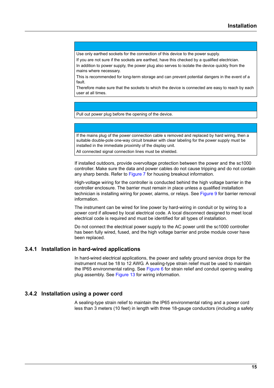 1 installation in hard-wired applications, 2 installation using a power cord | Hach-Lange SC 1000 User Manual | Page 17 / 152