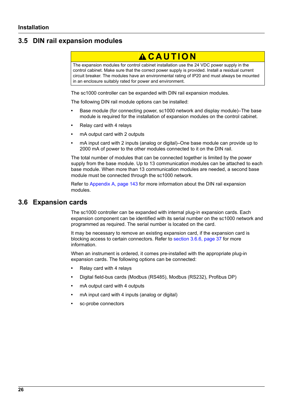 5 din rail expansion modules, 6 expansion cards, 5 din rail expansion modules 3.6 expansion cards | Hach-Lange SC 1000 User Manual | Page 28 / 152