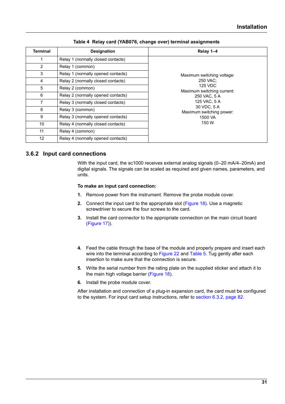 2 input card connections, Installation 3.6.2 input card connections | Hach-Lange SC 1000 User Manual | Page 33 / 152