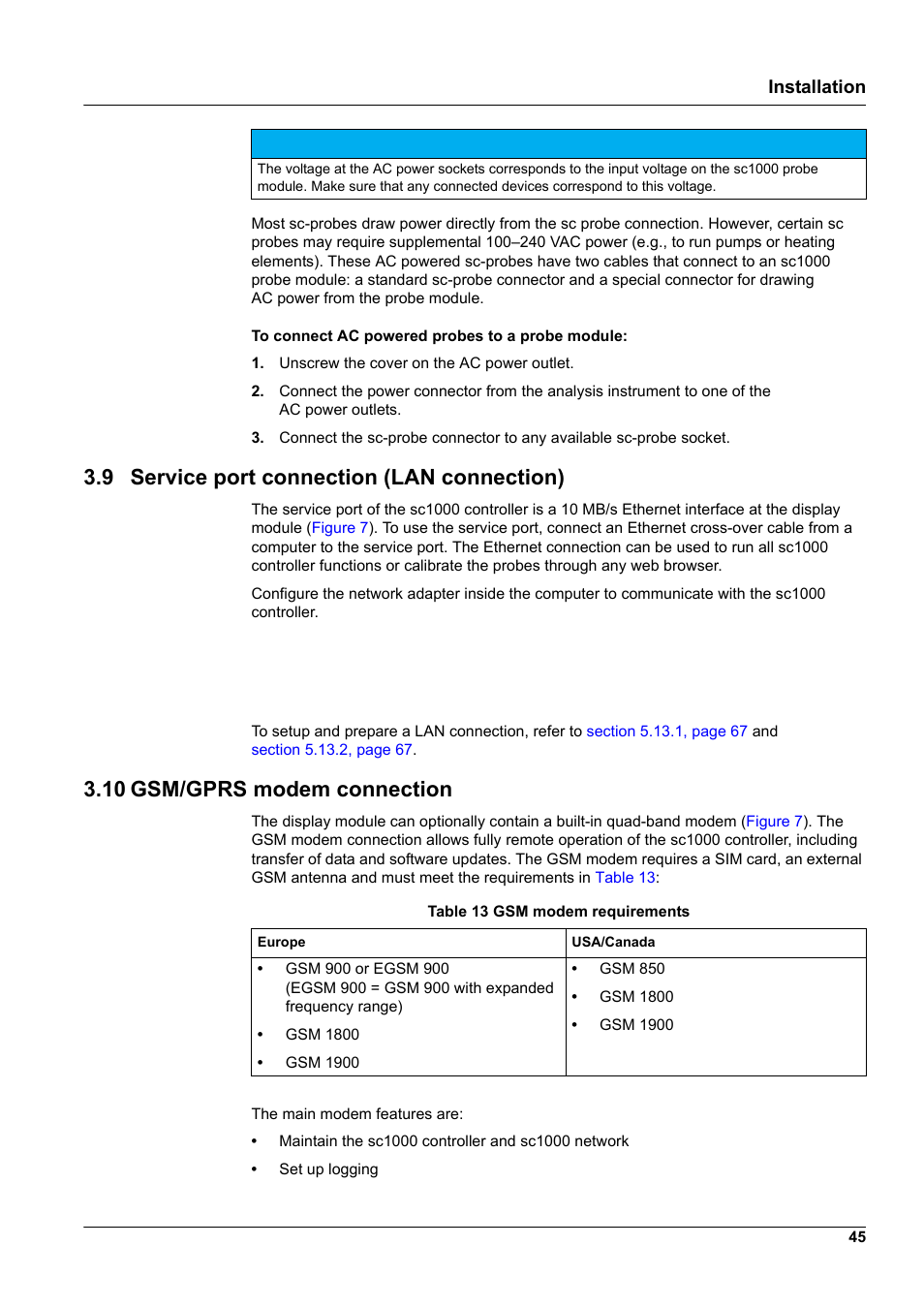 9 service port connection (lan connection), 10 gsm/gprs modem connection | Hach-Lange SC 1000 User Manual | Page 47 / 152