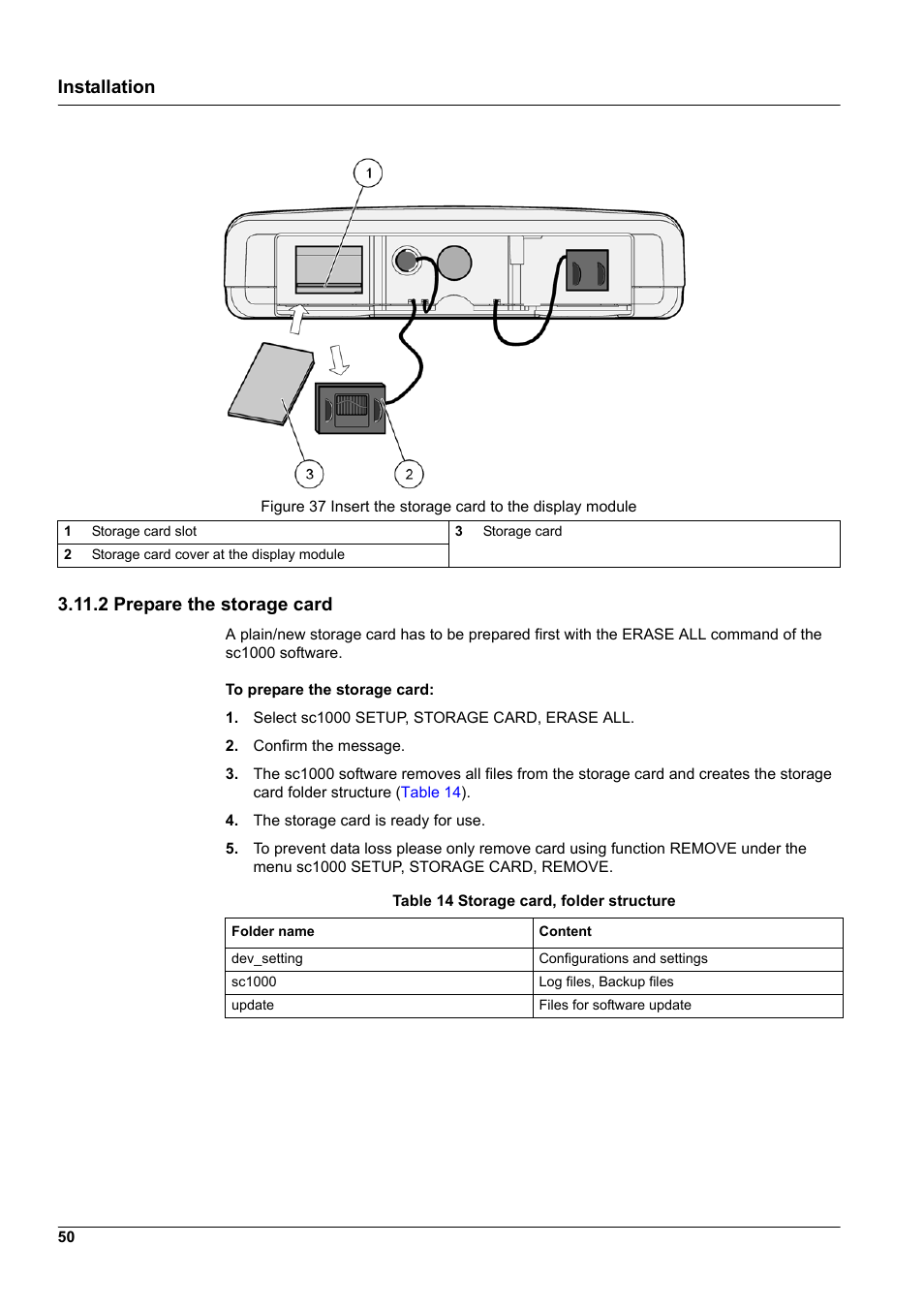 2 prepare the storage card, Installation 3.11.2 prepare the storage card | Hach-Lange SC 1000 User Manual | Page 52 / 152