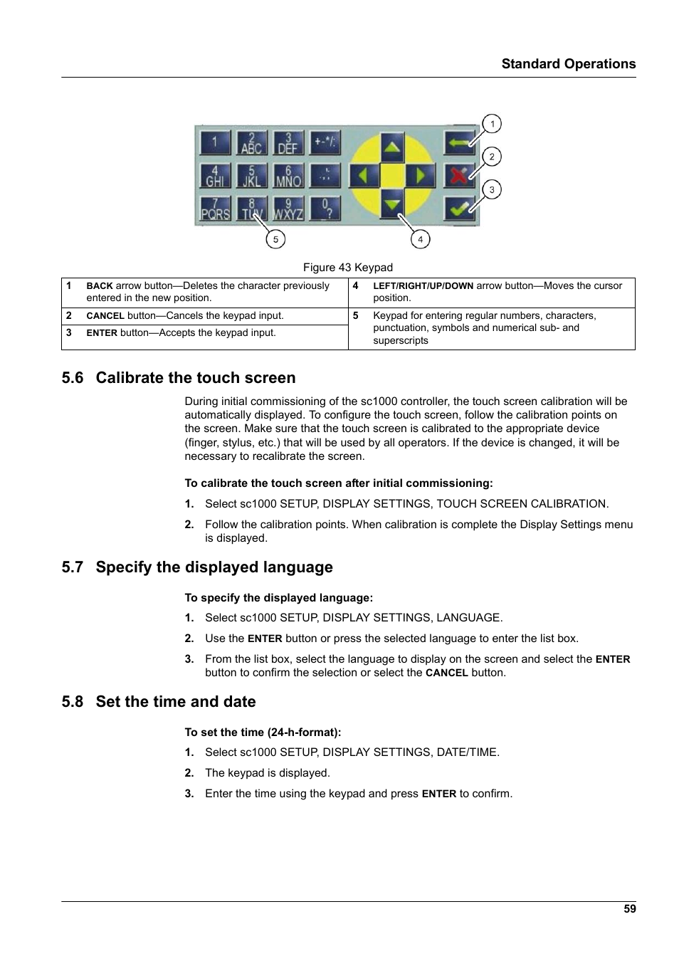 6 calibrate the touch screen, 7 specify the displayed language, 8 set the time and date | Standard operations | Hach-Lange SC 1000 User Manual | Page 61 / 152