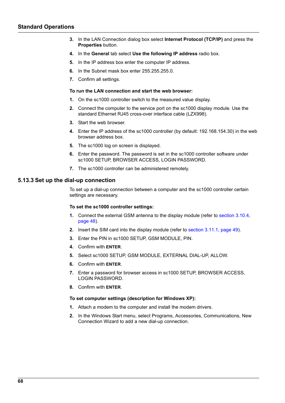 3 set up the dial-up connection, Standard operations | Hach-Lange SC 1000 User Manual | Page 70 / 152
