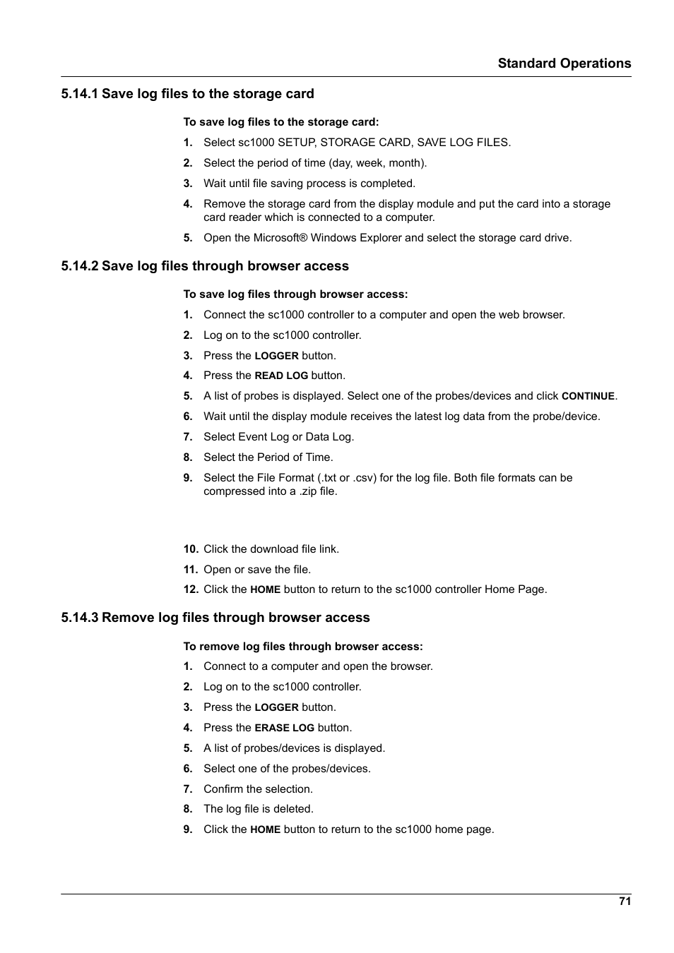 1 save log files to the storage card, 2 save log files through browser access, 3 remove log files through browser access | Hach-Lange SC 1000 User Manual | Page 73 / 152