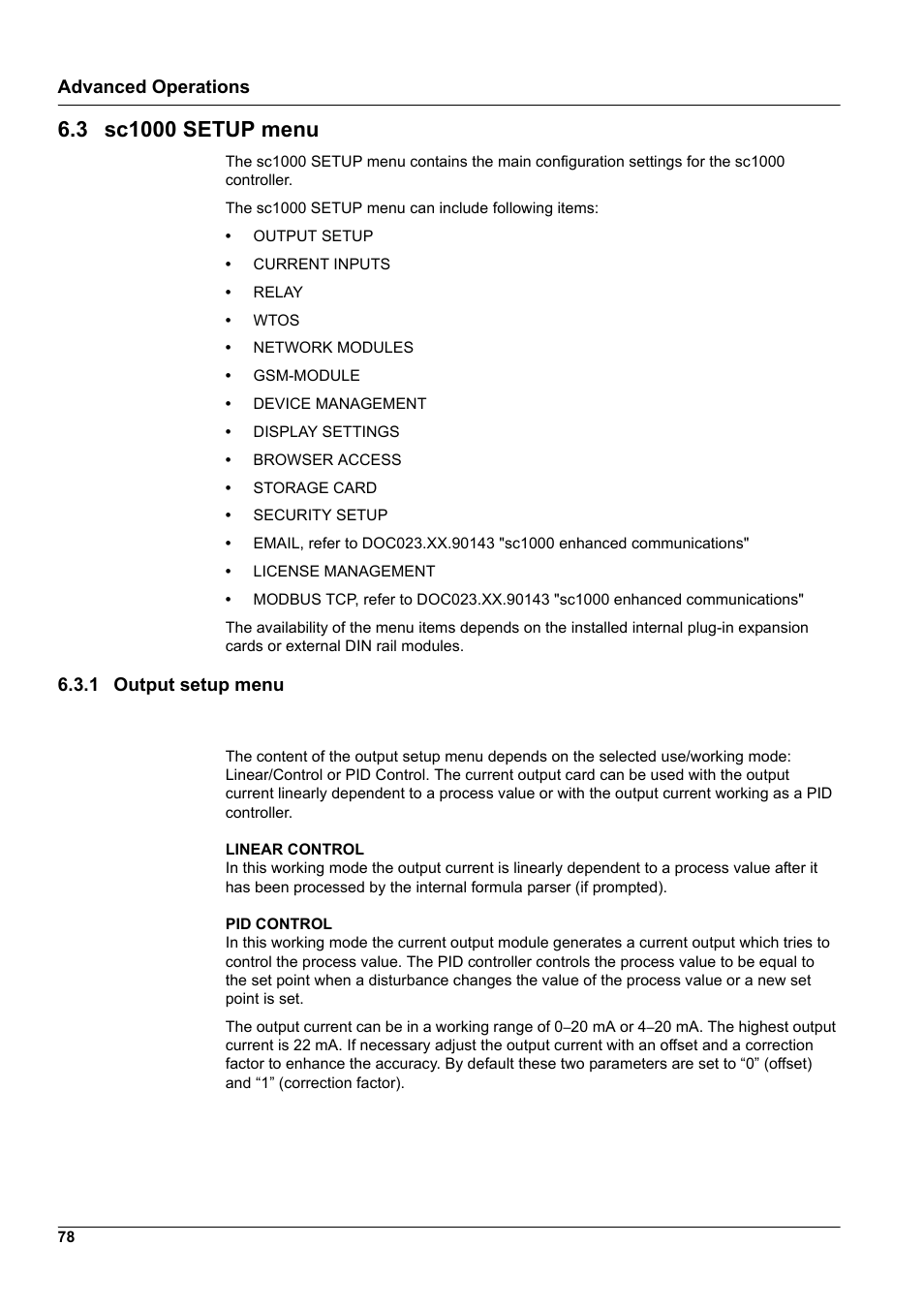 3 sc1000 setup menu, 1 output setup menu, Advanced operations | Hach-Lange SC 1000 User Manual | Page 80 / 152