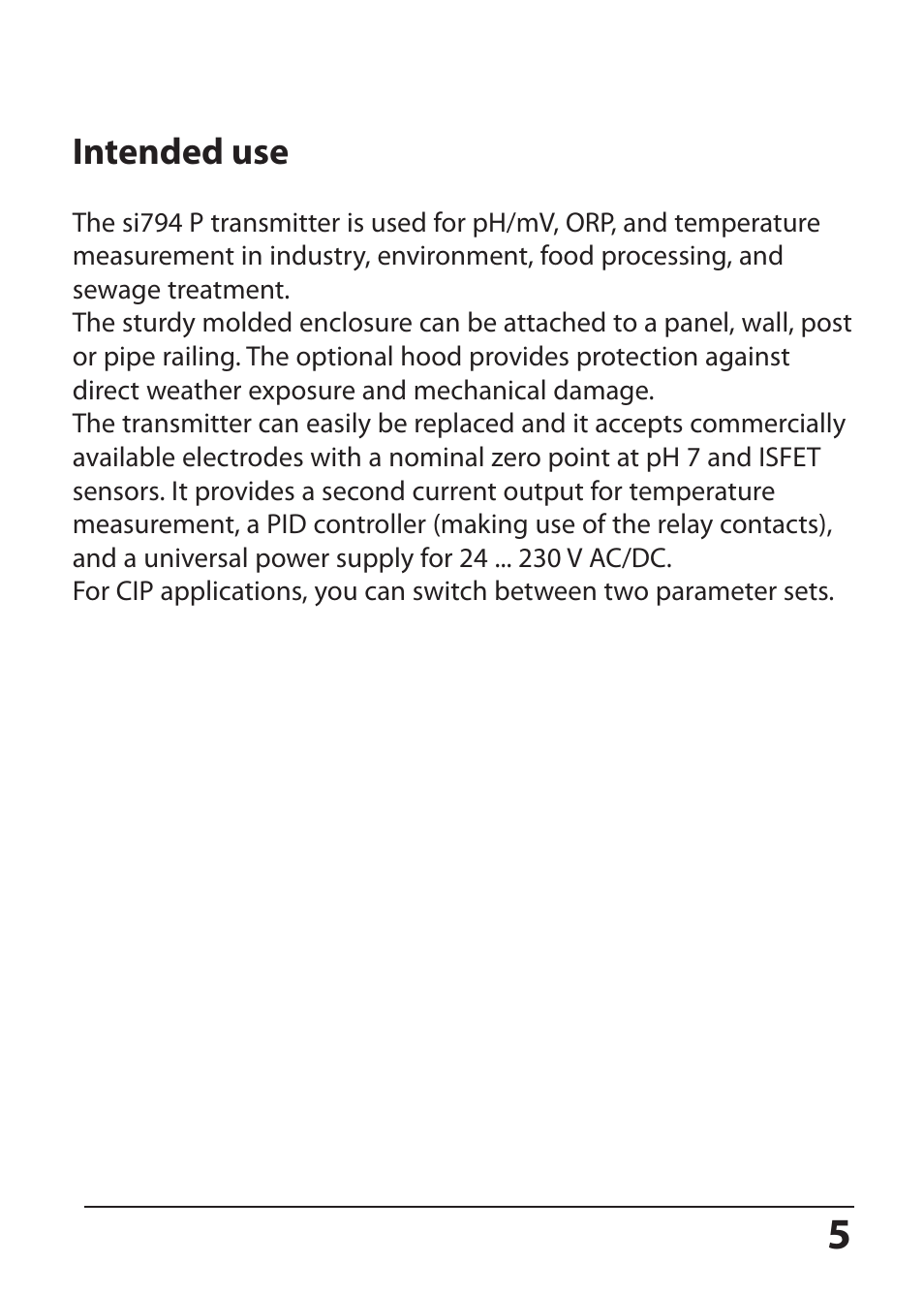 Intended use | Hach-Lange SI794 P User Manual User Manual | Page 5 / 128